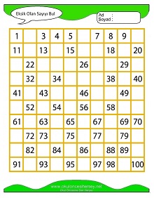 Eksik Sayıyı Bul Çalışma Sayfaları